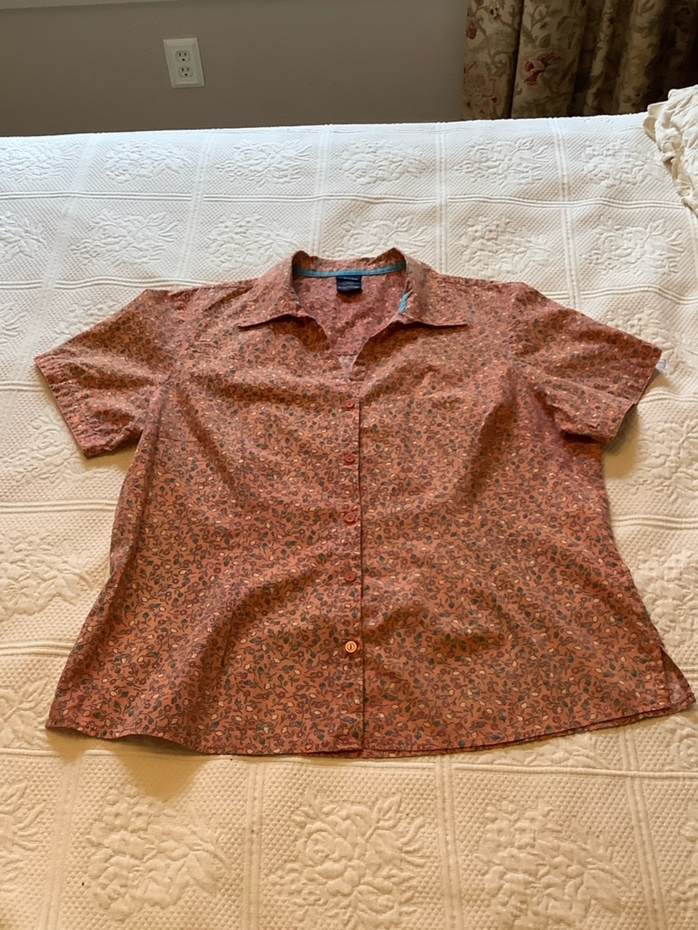 Basic Editions Short-Sleeve Button-Down Shirt - Rust Floral Print - Picture 2 of 8